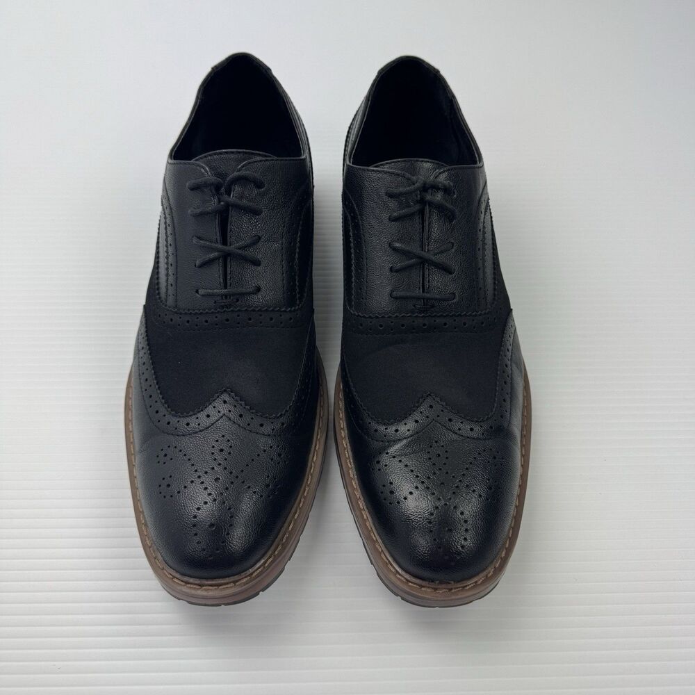 Perry Ellis Alfred Mens 13 Black Wingtip Oxford Brogue Dress Shoes Ultra Foam - Picture 4 of 10